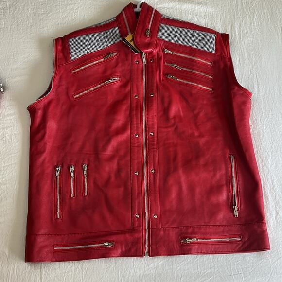 Unisex 2XL Red Leather Jacket with removable sleeves Michael Jackson Thriller - Picture 3 of 16